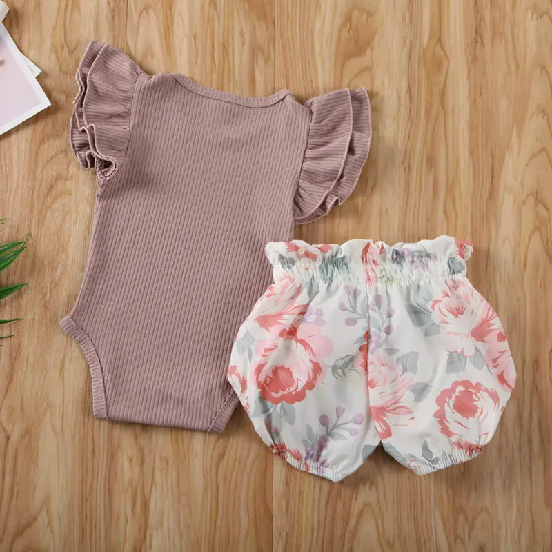 

Infant Baby Girls Floral Clothes Ruffle Romper Tops+Floral Shorts Pants Summer Cute Baby Girl Outfit