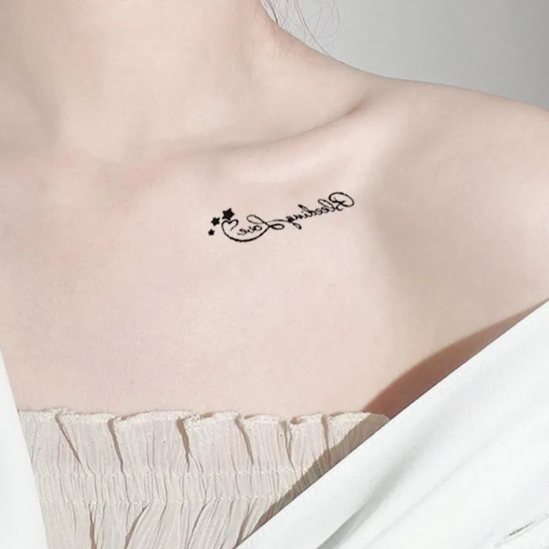 

1 Sheet Waterproof Temporary English Word sexy romantic Art Letters Tattoo Body Heart Stickers Dropshipping Black Tattoos X5Y3