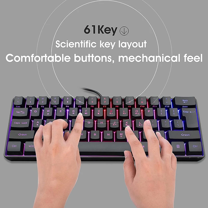Игровая клавиатура 61 клавиши многоцветная RGB подсветка светодиодная проводная