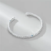 pleated small blue zirconium bangles bracelet s925 sterling silver korean style fashionable texture open type adjustable bangle