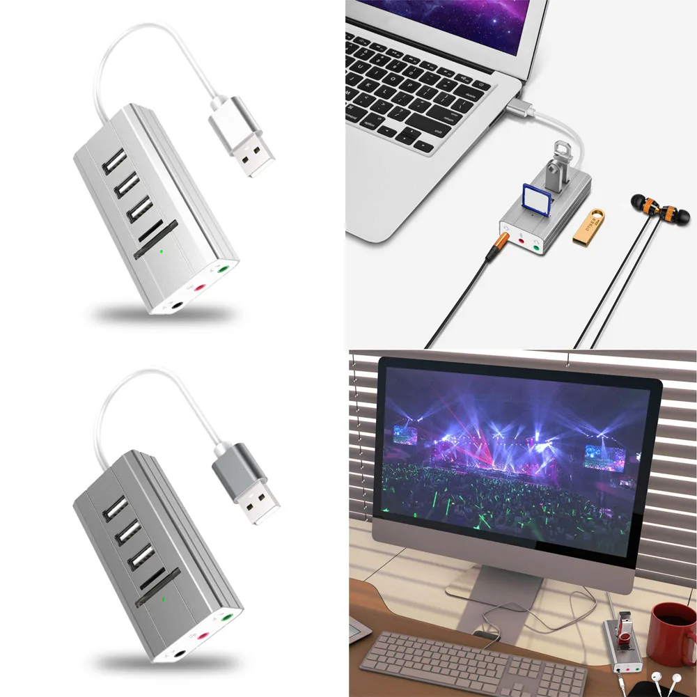 

Compact Converter Practical Lightweight Multi-port Portable Multifunctional Exterior Sound Card Aluminum Alloy USB Hub