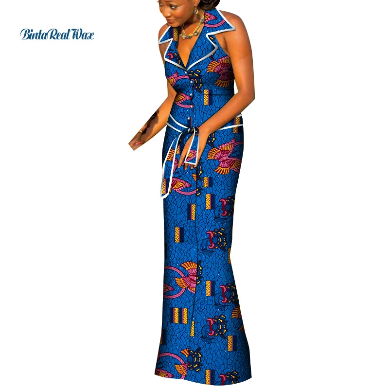 

2021 African Print Party/Evening Dresses for Women Vestidos Bazin Dress Plus Size Traditional African Design Clothing WY8774
