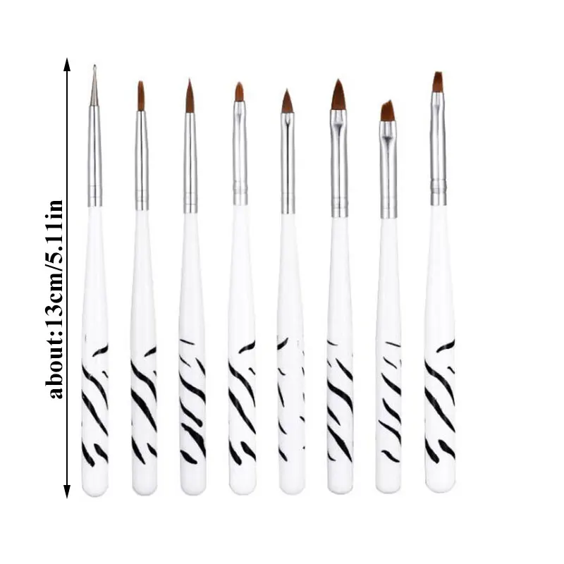 

A Set Of 8Pcs Zebra Pattern Nail Pen Art Brush Polish Drawing Liner UV Gel Nail Art Brush Practical Nail Material Tools
