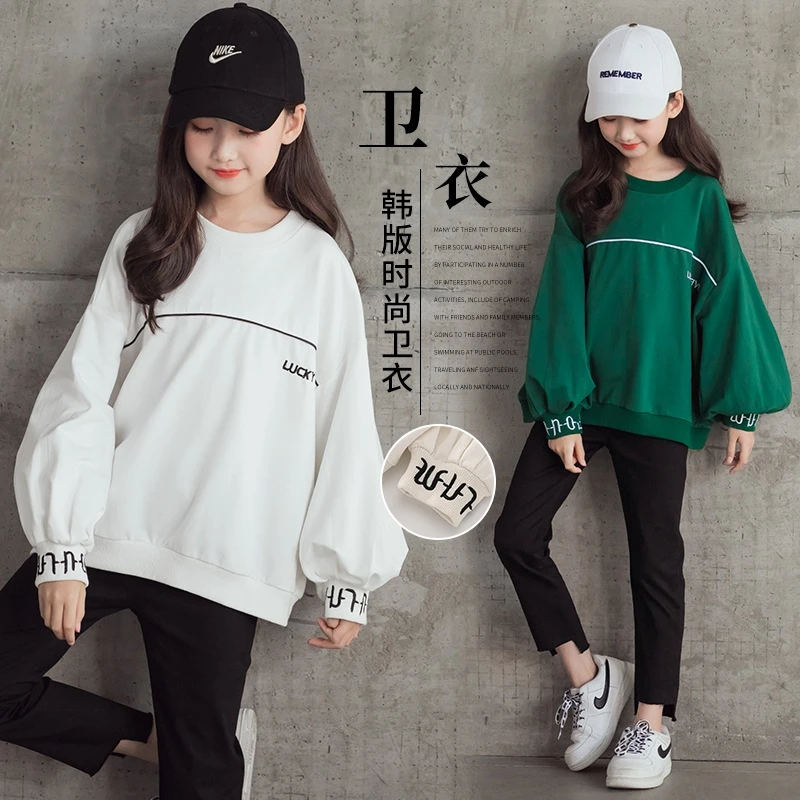 

Children's Sweatshirts Thicken Fluff Girls Pullovers Cotton Tops Letter Embroidery Fashion Teenagers Sweatshirts Autumn Winter