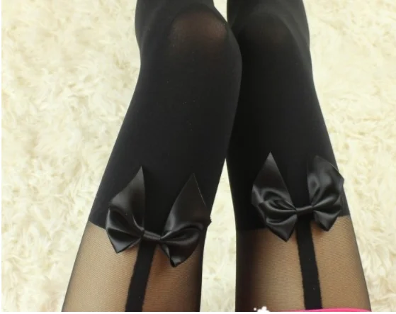 

New Product New Product Sexy Lady Soft Black Simulation Bow Sling Tattoo Leggings Hosiery Plus Stacked Leggings