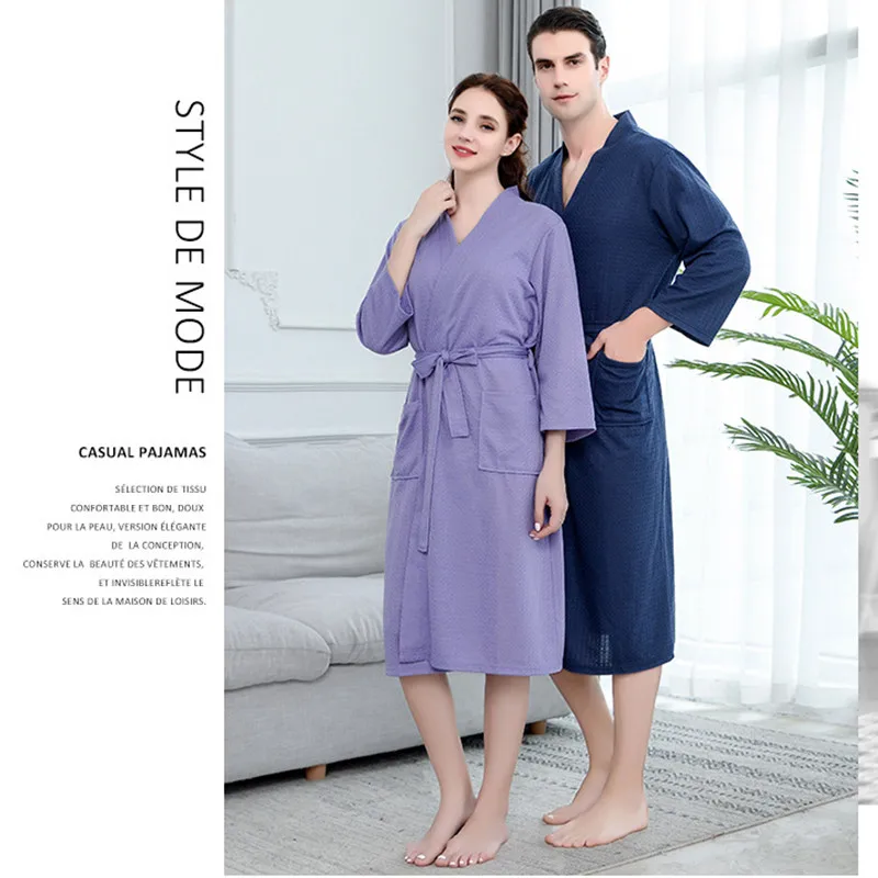 Женский и мужской халат на осень зиму однотонный свободный Вафельный Халат для