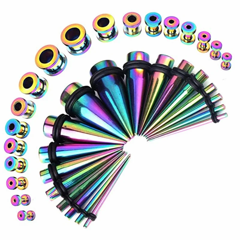 

36PCS Ear Stretching Kit Stainless Steel 14G-00G Ear Strecher Set Gauge Plug Ear Tunnel Set Steel Taper Plug Kit Piercing Lot