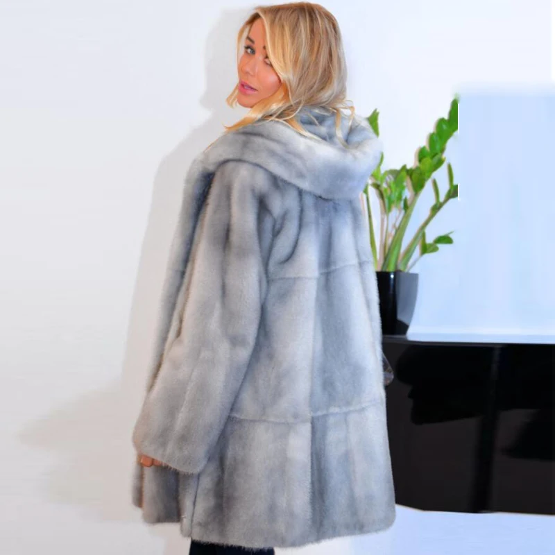 Natural Hooded Real Mink Fur Coats Women Fashion Winter New Import Mink Fur Coat 90cm Long Female Plus Size Fur Outfit Luxury