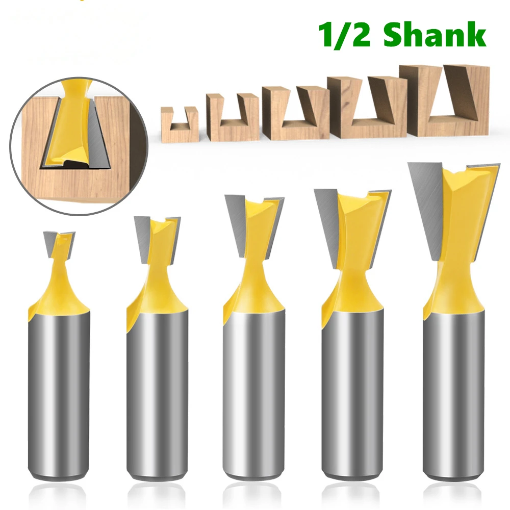 

5PCS 1/2" Shank 14 Degree Dovetail Joint Router Bits SetWoodworking Engraving Milling Cutter 1/4" 1/8" 1/2" 5/8" 3/4"
