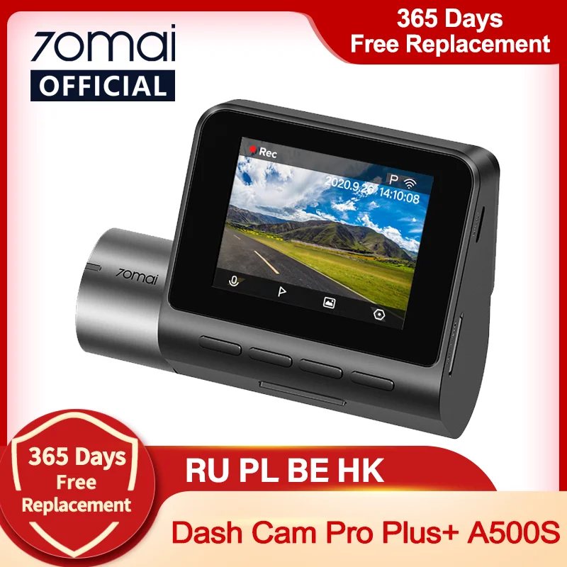

70mai Dash Cam Pro Plus A500S GPS 70mai PLUS+ Car DVR Front Rear Cam 1944P Speed Coordinates ADAS 24H Parking