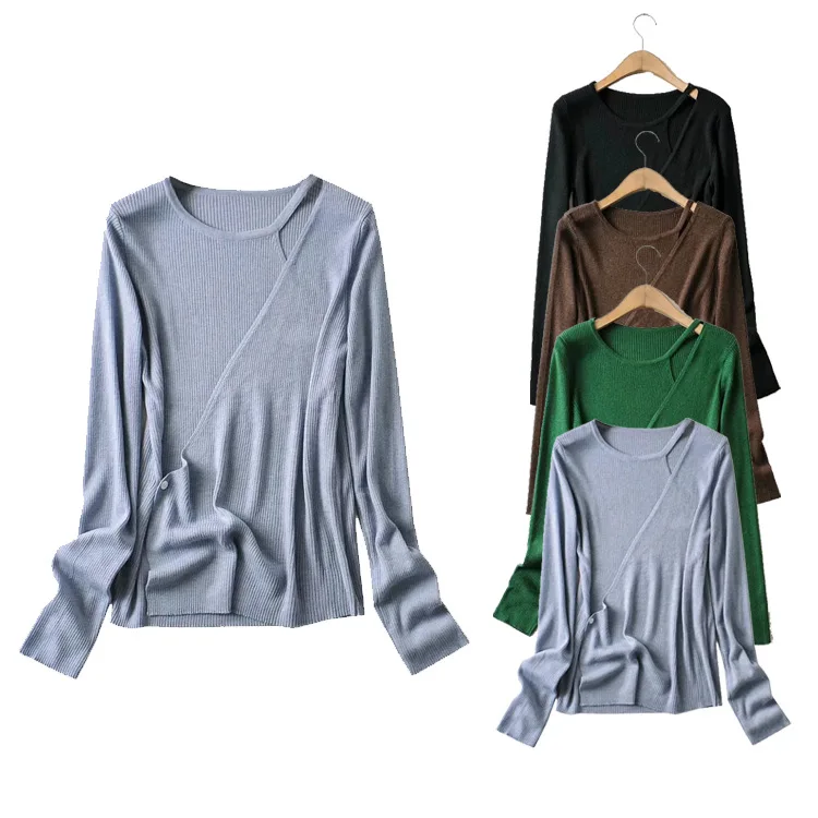

Женский свитер с боковыми пуговицами Za, свитер с круглым вырезом и длинными рукавами для ранней осени, 2021