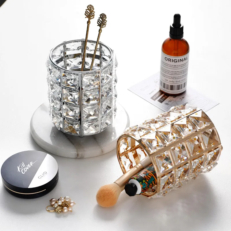 Косметичка для хранения кистей горшок Органайзер Золотой Кристалл Bling Косметическая кисть карандаш держатель подсвечник контейнер для хранения