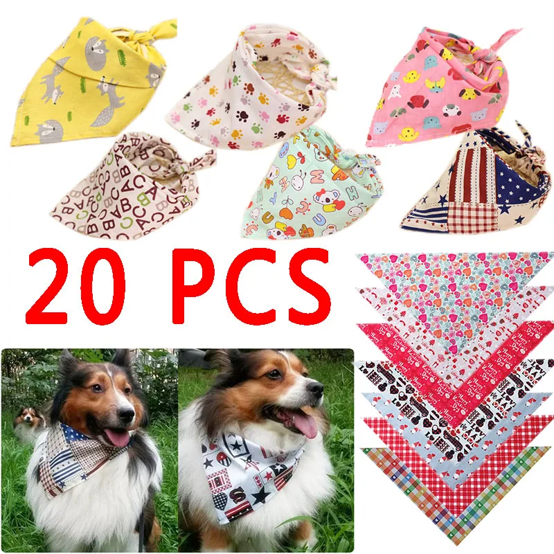 20pcs/lot Pet Dog Bandana Mixed Styles Cute Cartoon animal Bibs Scarf Collar Adjustable Grooming Puppy tie Accessories | Дом и сад