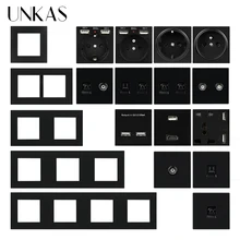 UNKAS Modules DIY Combination Free Matching French EU Socket USB Charger TV RJ12 Telephone RJ45 Computer Black PC Plastic Panel