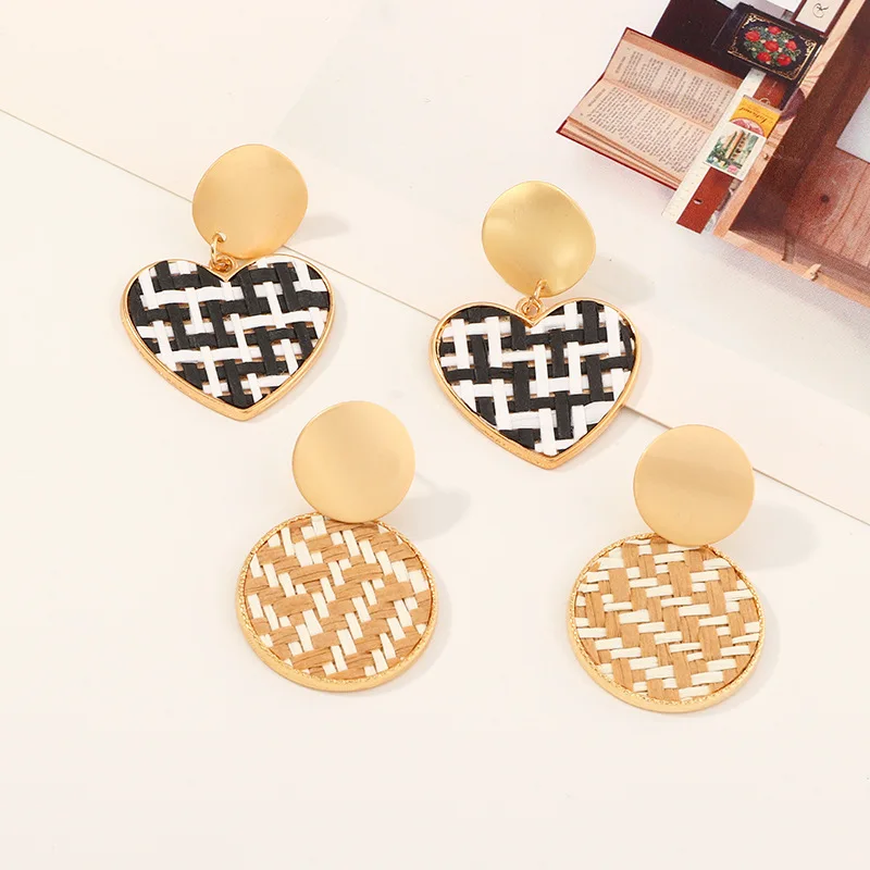 2021 в богемном стиле любовь Трехместный ротанговый Плетеный серьги для женщин и