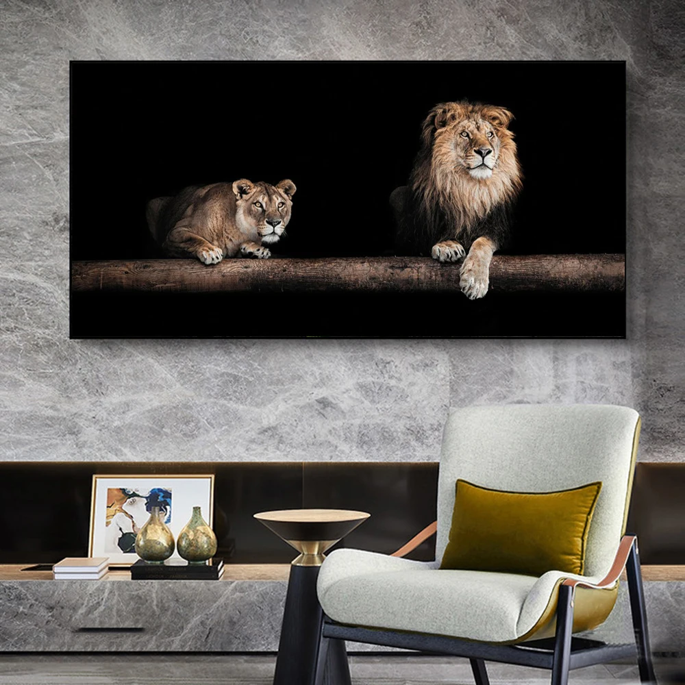 

Modern Animals Posters and Prints Wall Art Canvas Painting Male Lion and Female lion Picture for Living Room Cuadros Home Decor
