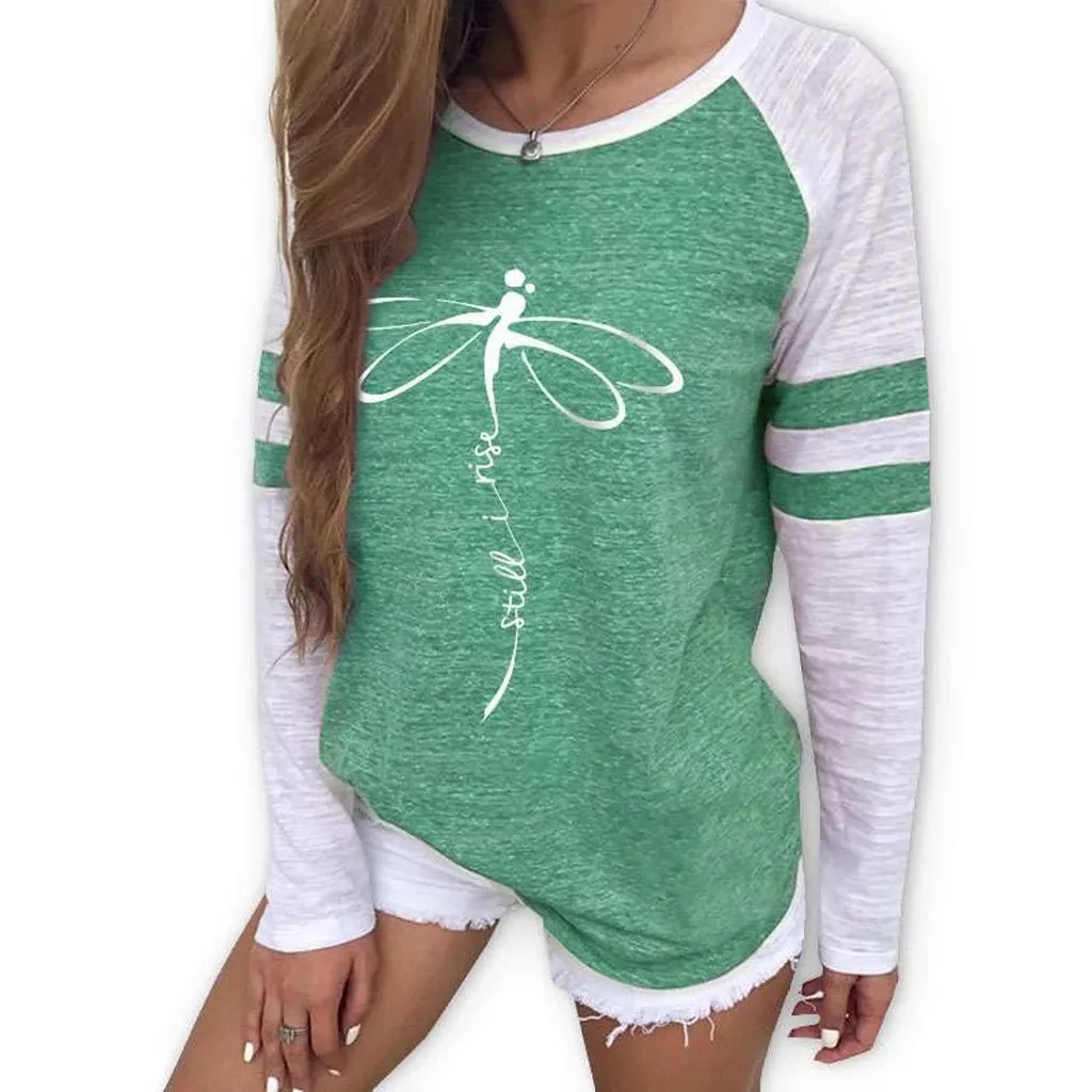 20 # женская блузка в полоску стиле пэчворк с круглым вырезом и принтом длинным