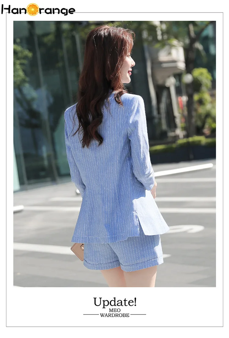 Женский полосатый блейзер из хлопка и льна куртка с рукавом 3/4 одной пуговицей