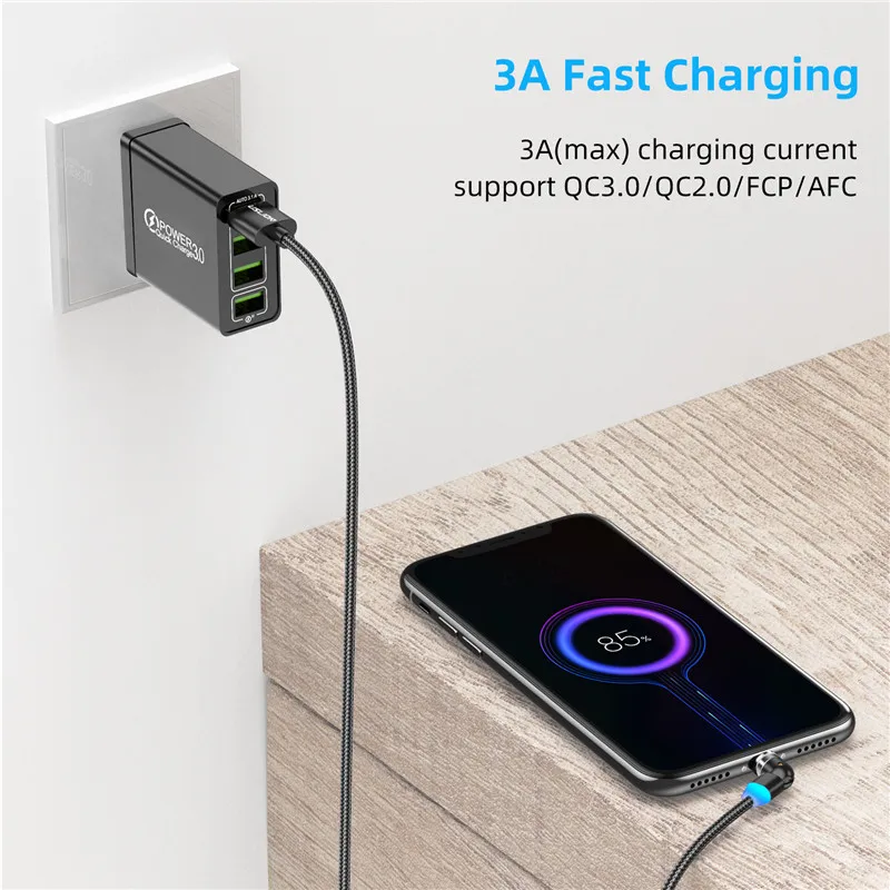 USLION Magnetic Cable usb 3A Fast Charging Type C Magnet Charge Micro For iPhone 8 7 6 XS XR X Plus Samsung Xiaomi usb c Cable
