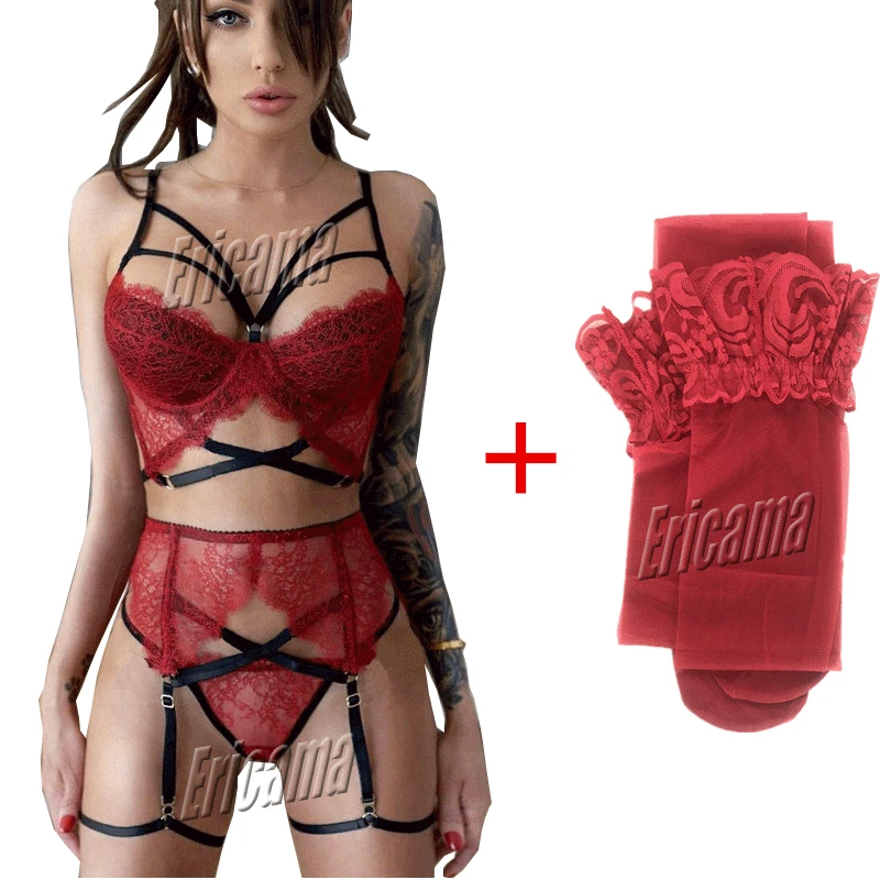 4 шт./компл. сексуальный бюстгальтер трусики подвязки + сексуальные чулки