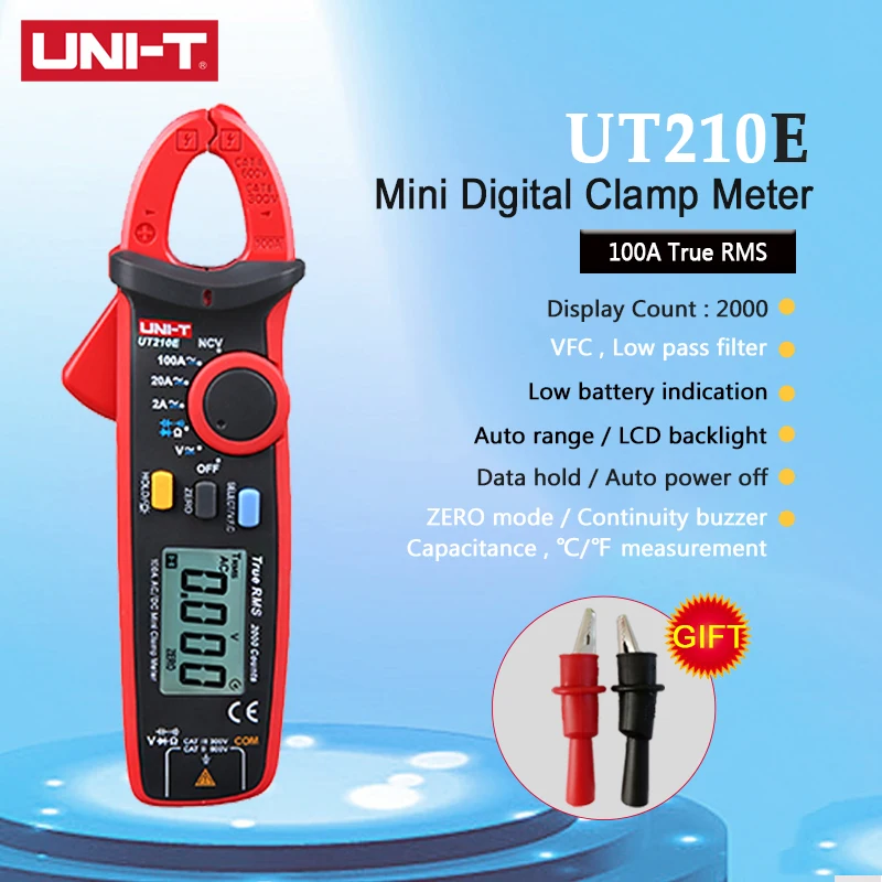 UNI-T UT210E Mini Digital Clamp Meters True RMS AC/DC Current Voltage Non Contact Auto Range VFC Capacitance Multimeter Tester |
