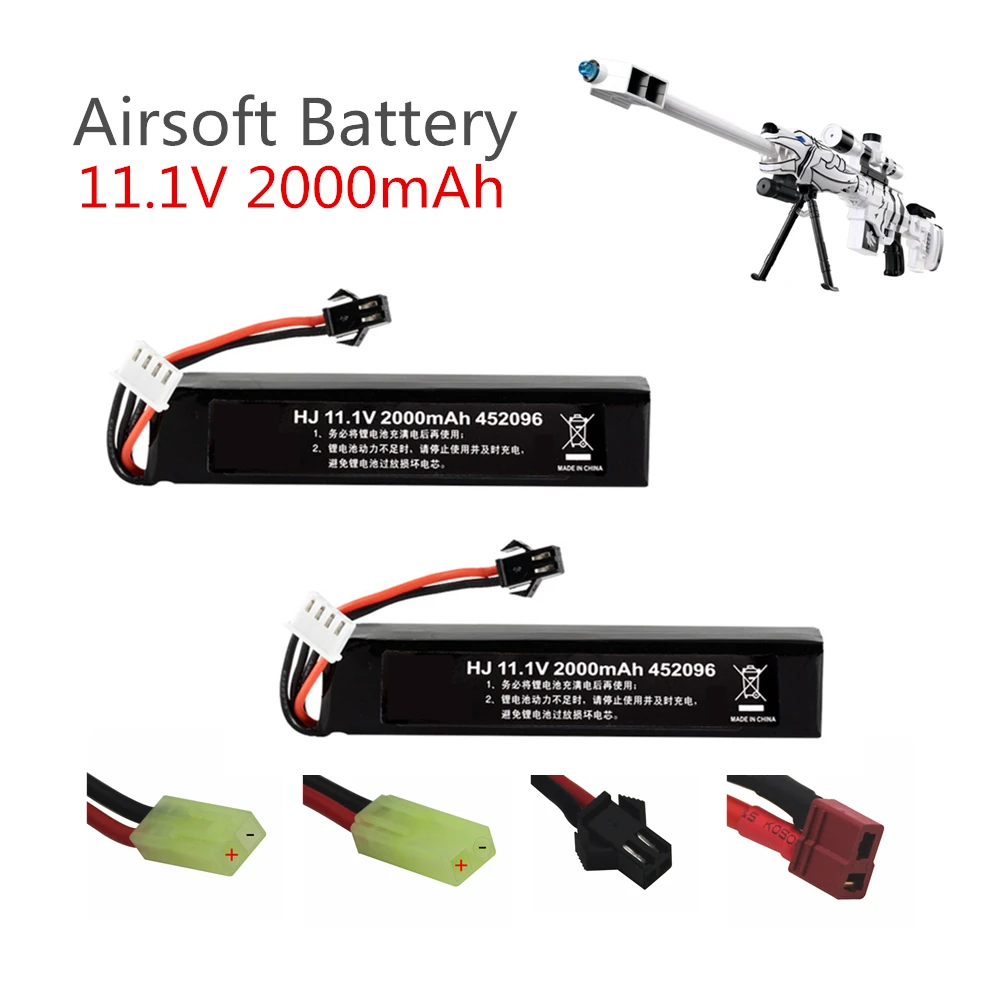 2 uds 11,1 v Lipo batería para pistola de agua Airsoft 11,1 V 3S 2000mAh 30C batería para Airsoft BB Air Pistol partes eléctricas de pistolas de juguete