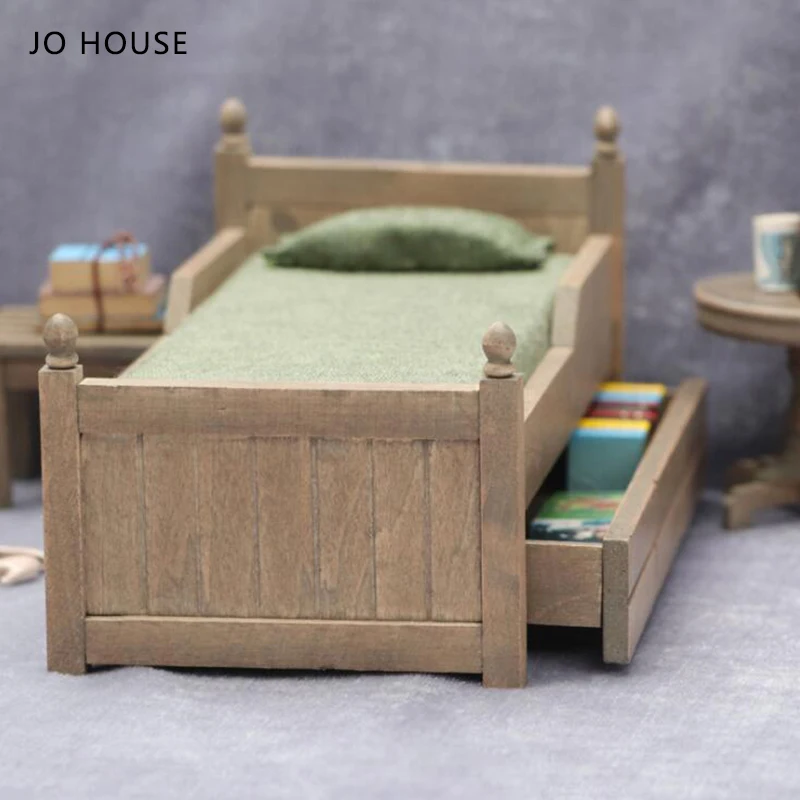 Состаренная античная кровать JO HOUSE с ящиками 1:12 1:6 модель для кукольного домика