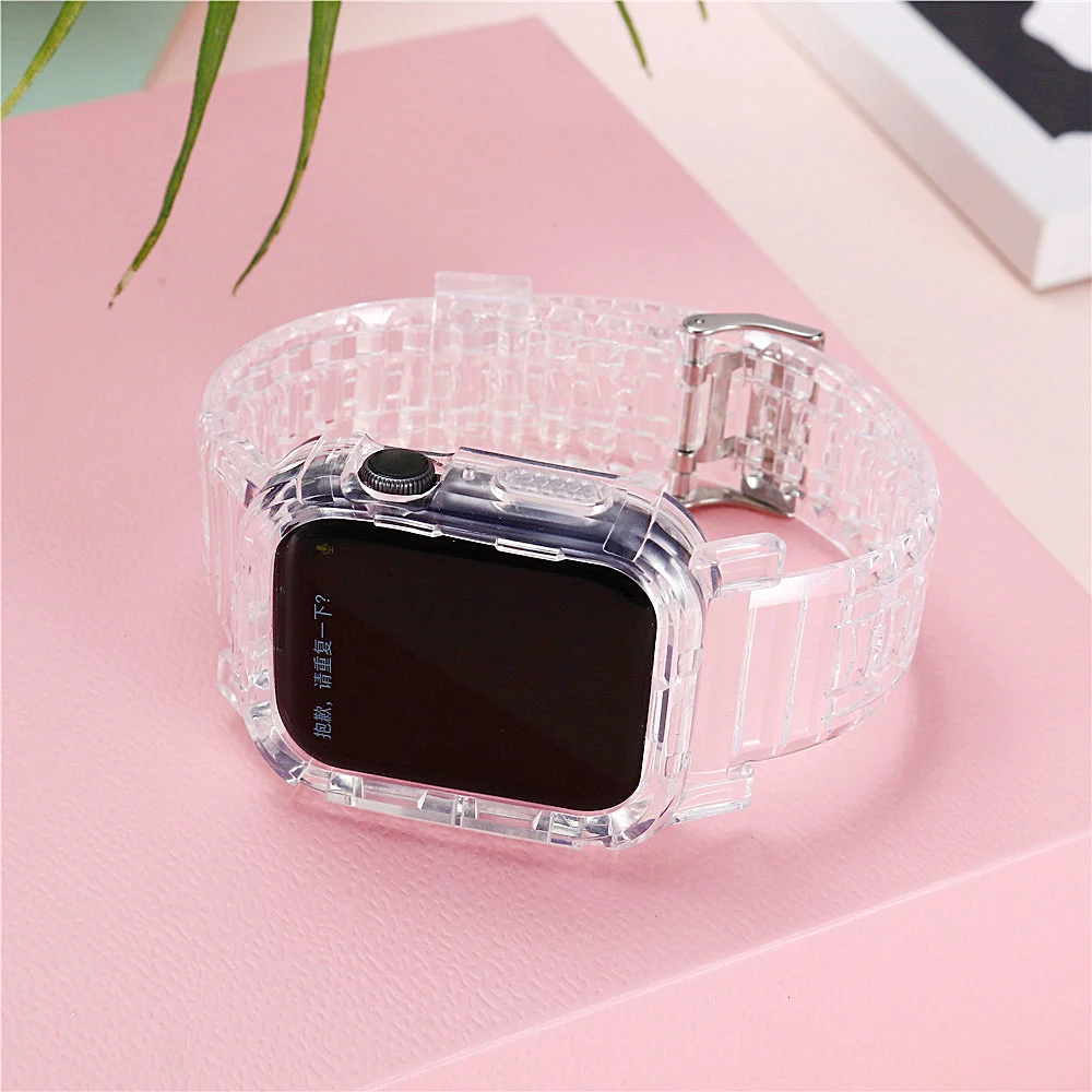 

Прозрачный ремешок и чехол для Apple Watch Series 6 5 4 3 2 1 SE, спортивный силиконовый браслет для iWatch 38 40 42 44 мм, прозрачный браслет