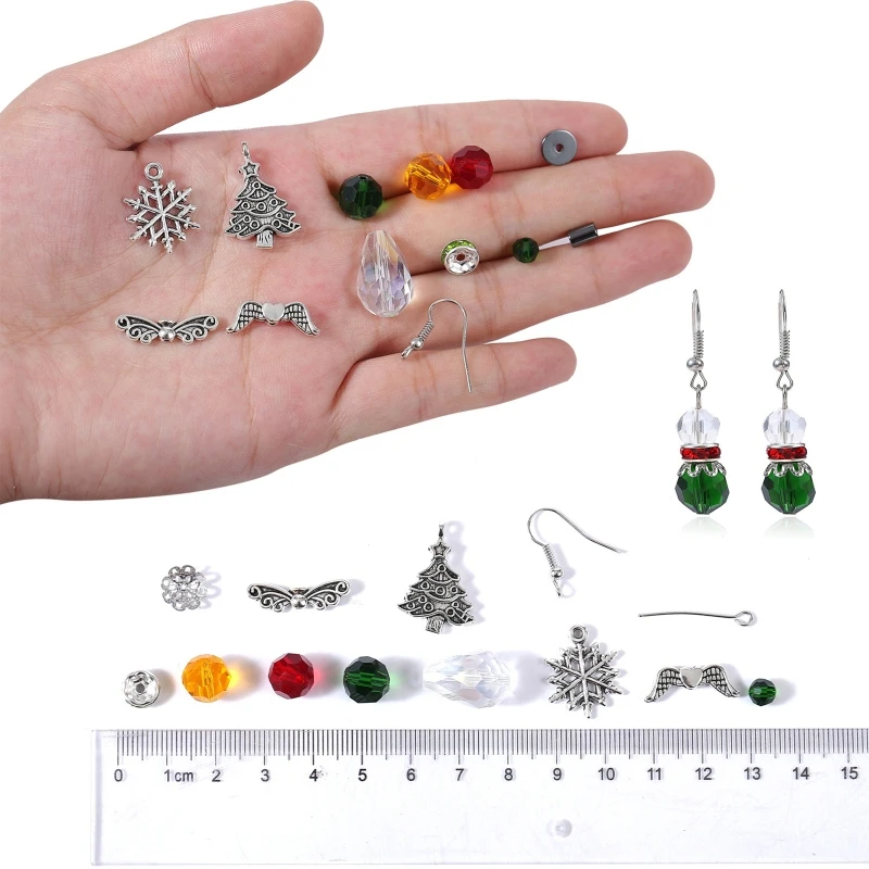 

1 Box DIY 8 Pairs Christmas Dangle Earring Making Kit with Beads Earring Hooks Instruction for Beginners KX4C