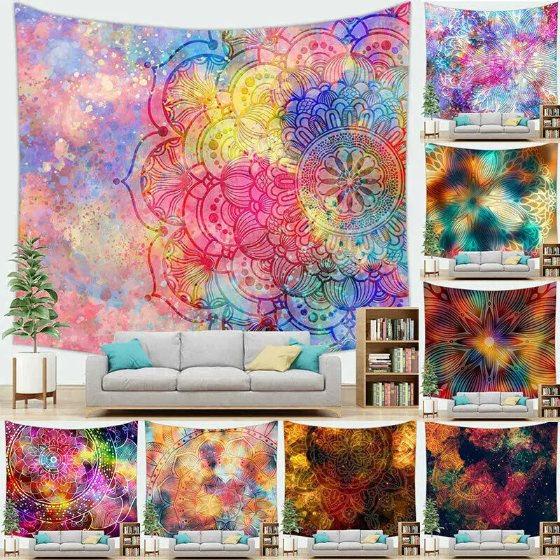 

FFO Indian Mandala Tapestry Hanging Decor Bohemian Wall Blanket Hippie Trippy Bedspread Ethnic Throw Tapestries For Living Room
