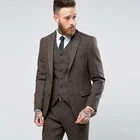 Мужской костюм из трех предметов, классический деловой пиджак с двумя пуговицами в елочку, свадебный смокинг, брюки, жилет, 2021