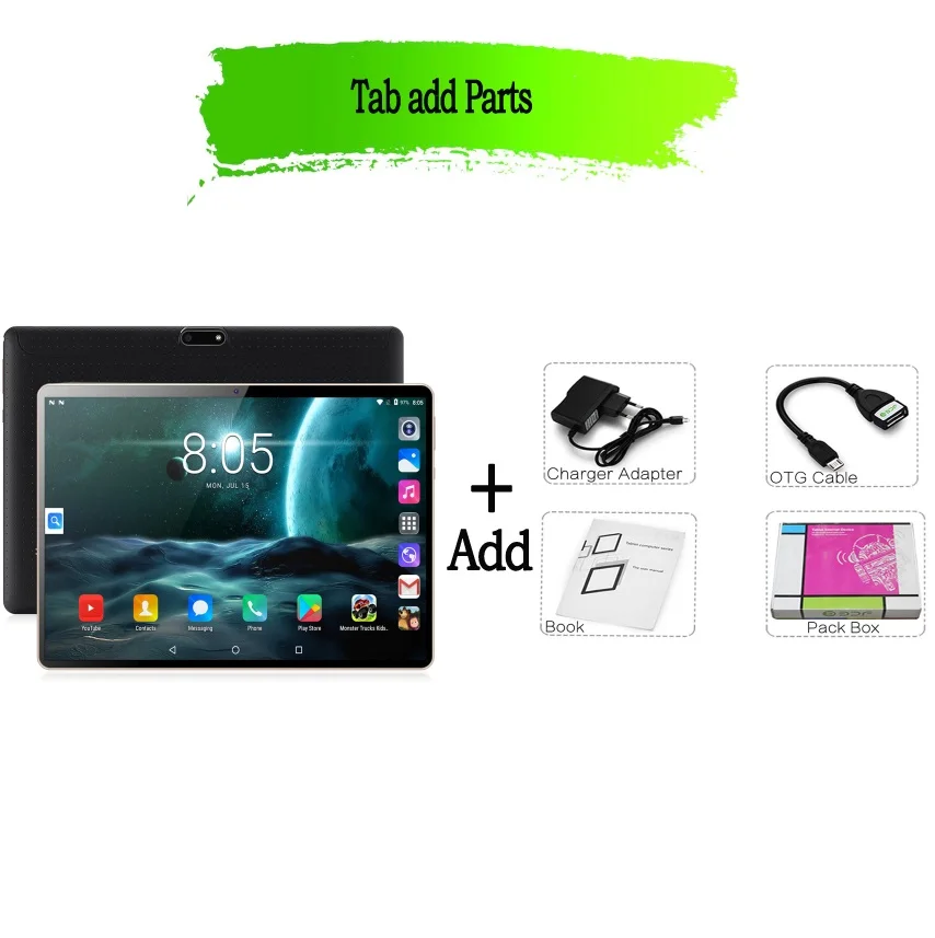 Standard Планшетный ПК 10 дюймов Octa Core 3g Телефонный звонок Google Рынок gps, Wi-Fi, FM, Bluetooth 10,1 Планшеты 4G+ 64G Android 7,0 tab - Комплект: Standard