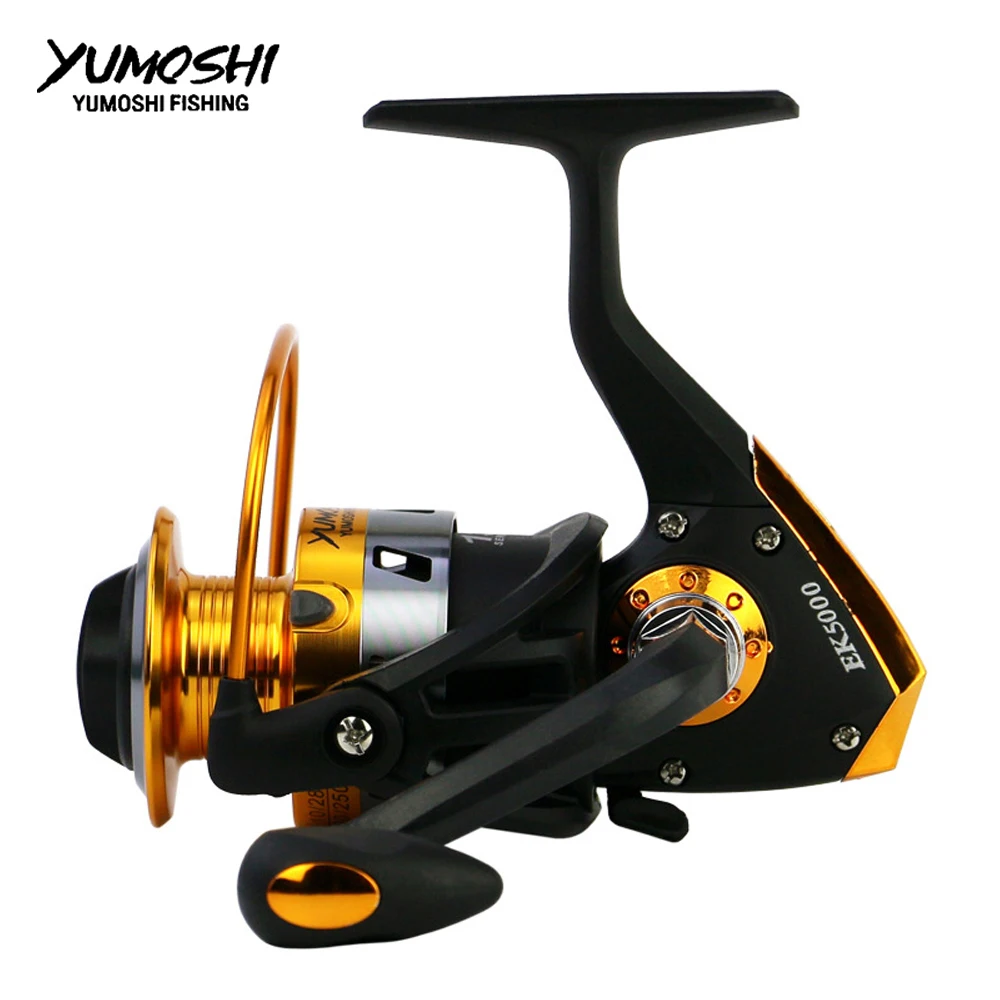 

YUMOSHINew Wheels Spinning Fishing Reel 5.5:1 Series Fishing Feeder Spool Metal Coil Spinning Wheel Pesca Lure Fishing Reels EK