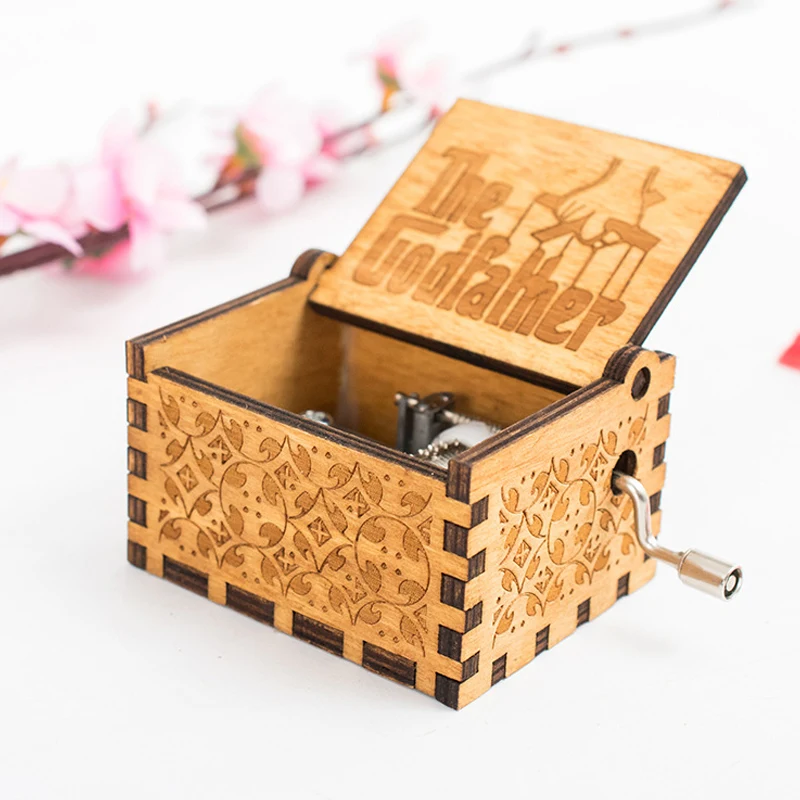 Новая деревянная Выгравированная музыкальная шкатулка ручной кренк Крестный