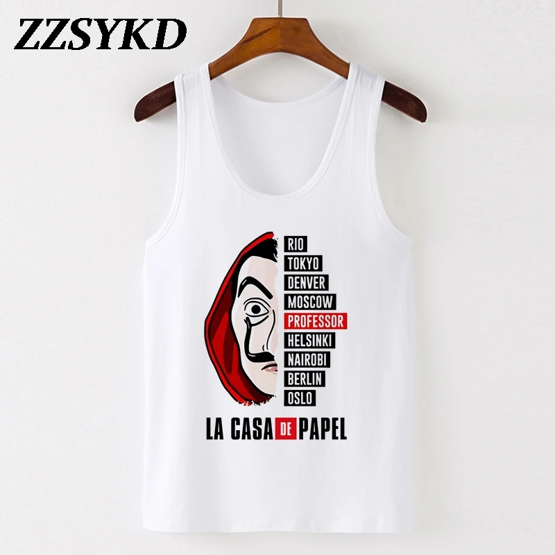 Блузка женская летняя повседневная без рукавов рубашка с надписью бумажный дом