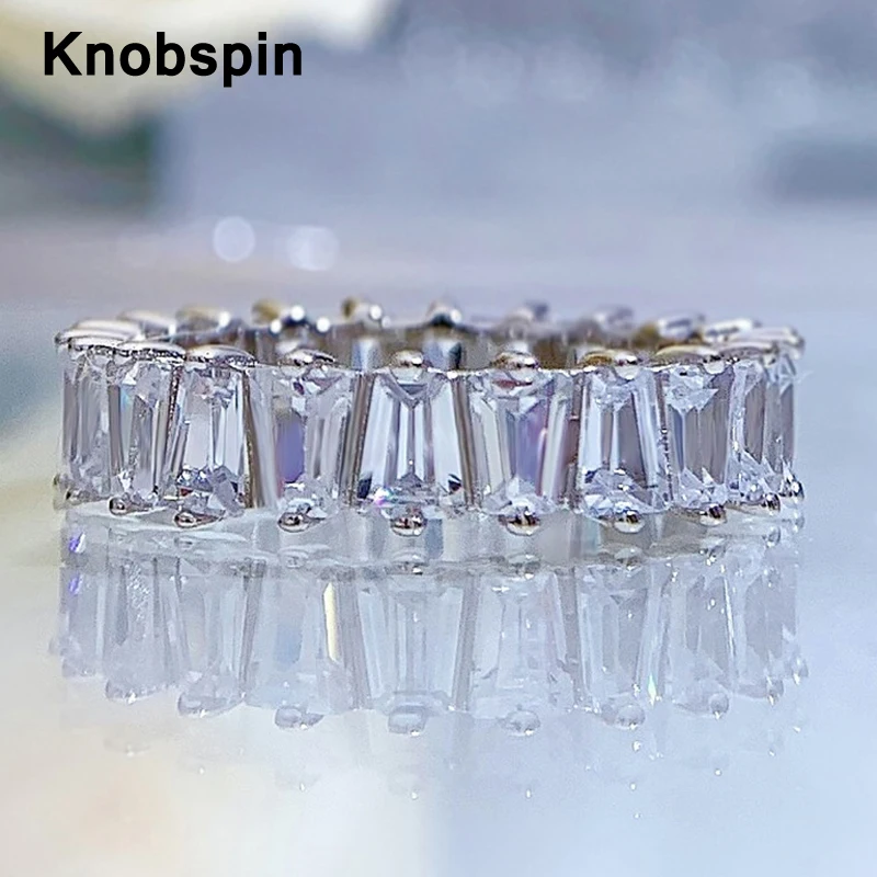 

Knobspin 100% 925 Sterling Silver Emerald Cut High Carbon Diamond Wedding Engagement Party Rings for Women Luxury Fine Jewelry