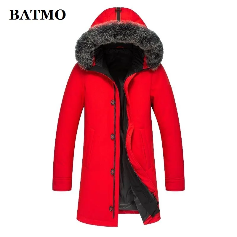 Мужские куртки BATMO с капюшоном и воротником из белого утиного пуха лисьего меха