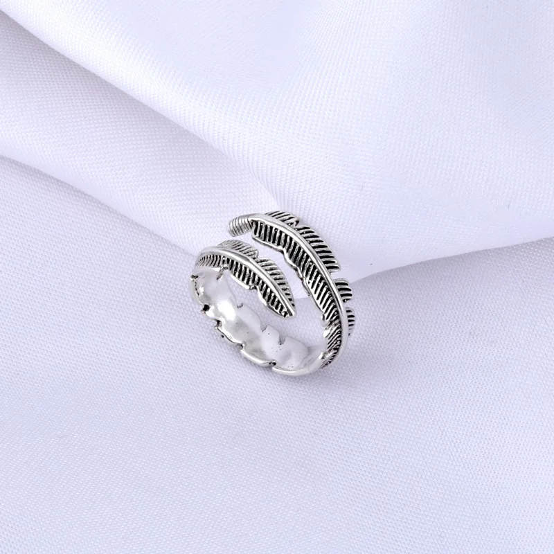 

MrZMsZ Feather-shaped Rings For Women Vintage luxurious Adjustable Open Ring Teen Girls 2021 Trendy Gift Jewelry Accessories