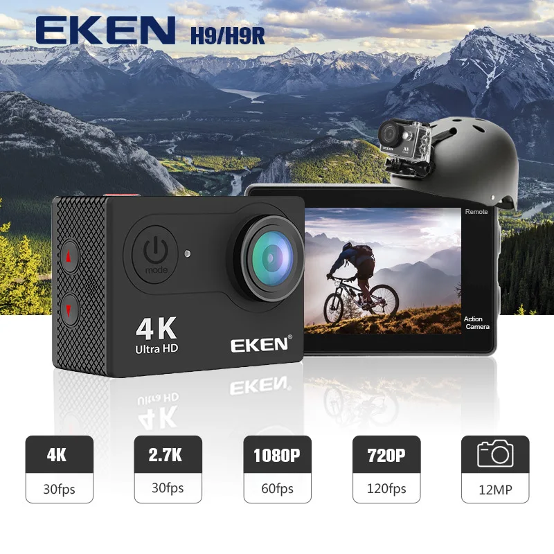 Дешево Оригинальная Экшн-камера Eken H9R, Ultra HD, 4K, 30fps, Wi-Fi, 170D, водонепроницаемая Спортивная камера для шлема с видеозаписью
