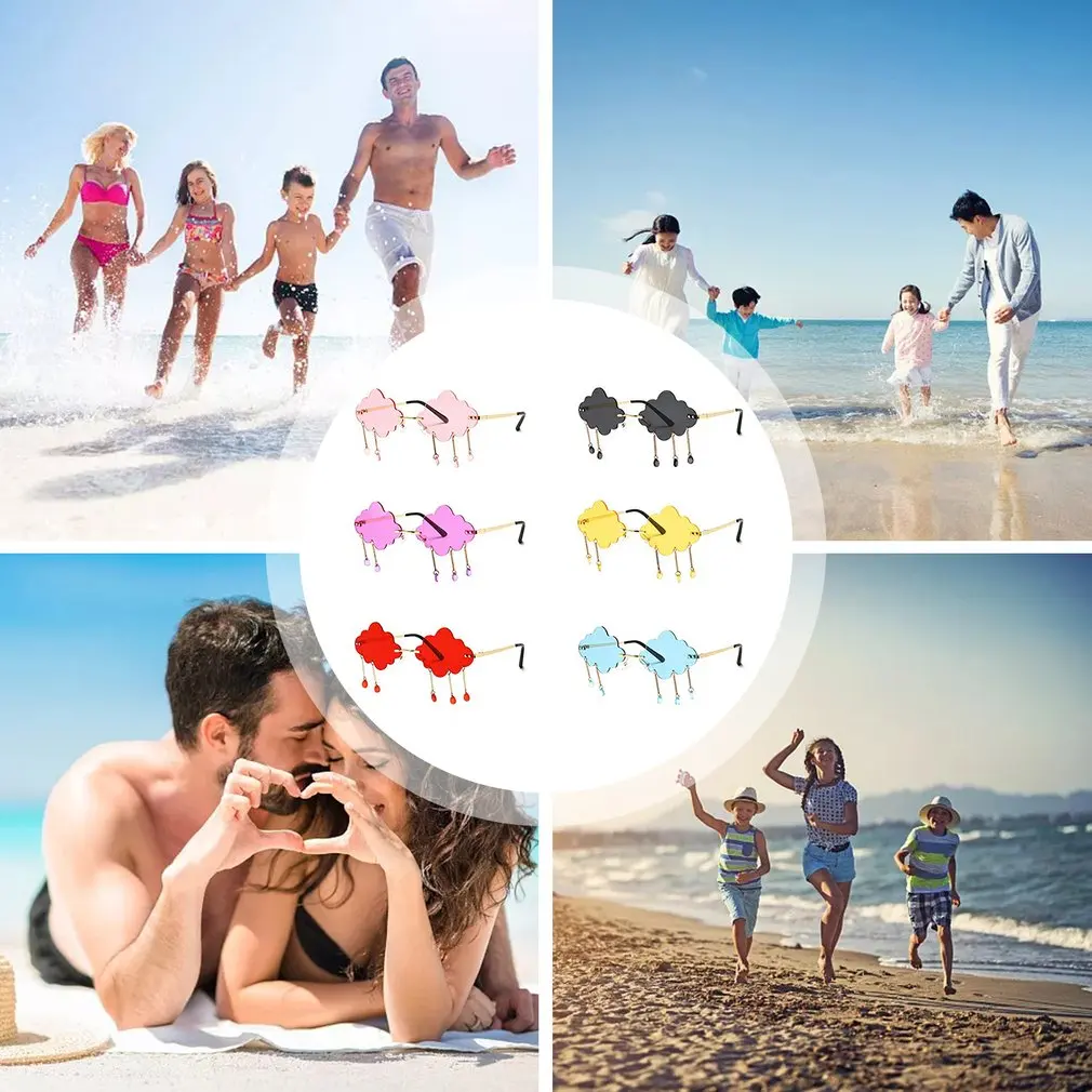 Солнцезащитные очки унисекс без оправы модные винтажные в стиле ретро с облаками