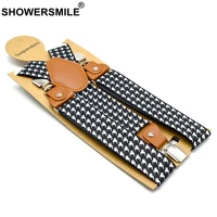 houndstooth suspenders men for pants fashion casual straps with leather adjustable 3 cilps y back braces male belts 120cm3 5cm