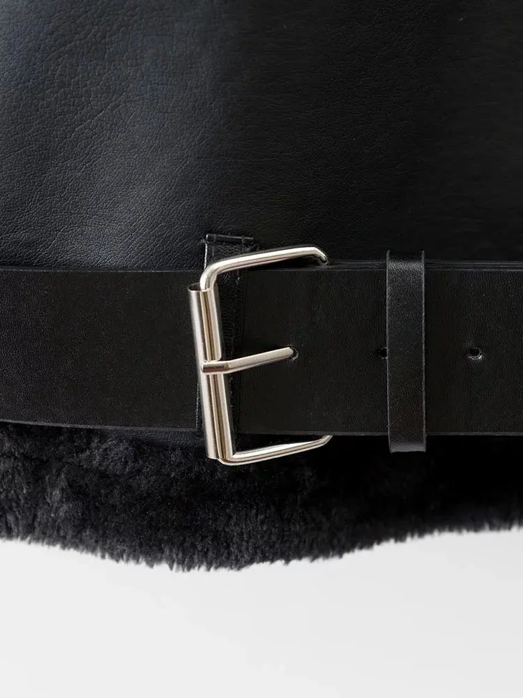 

Women Faux Fur Leather Jacket Coat Winter Motorcycle Faux Leather Jacket Woman Winter Fashion Outwear Short Jacket Overcoat