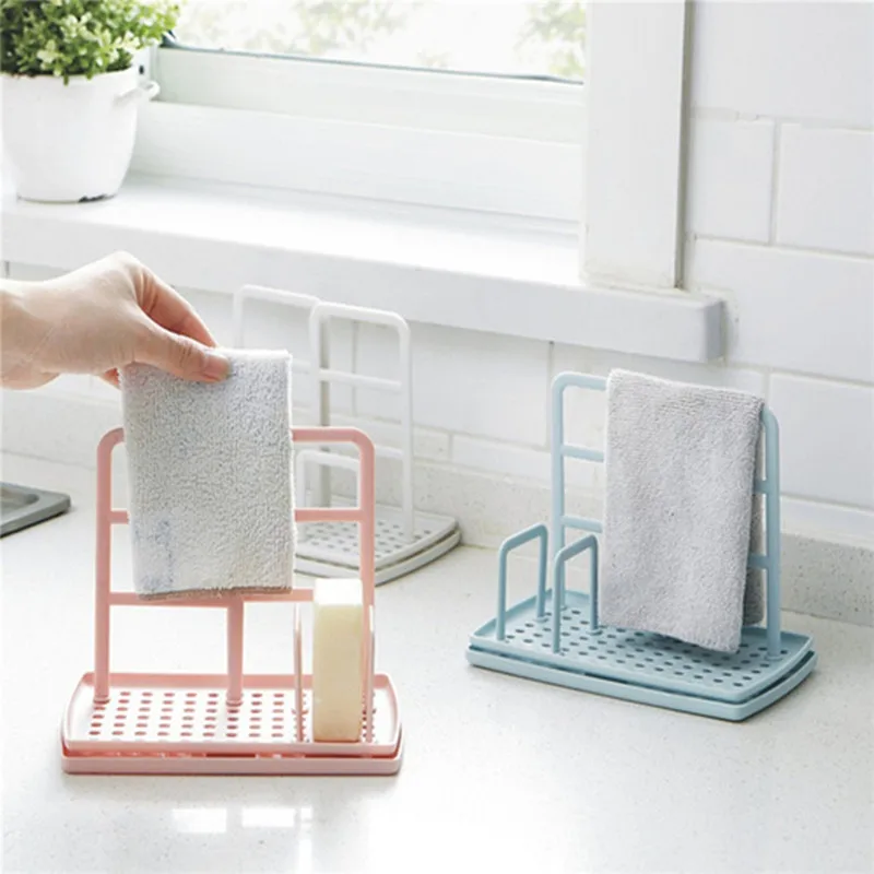 

Multifunctional Home Kitchen Utensil Soap Dish Holder Bathroom Sponge Dishcloth Towel Holder Drain Shelves Rag Rack Storage Rack