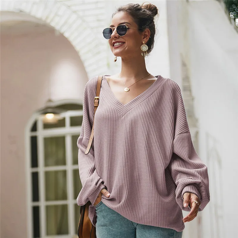 

New Women Casual V Neck Knitted Pullover Sweater Women Full Sleeve Sweater Top Autumn Winter