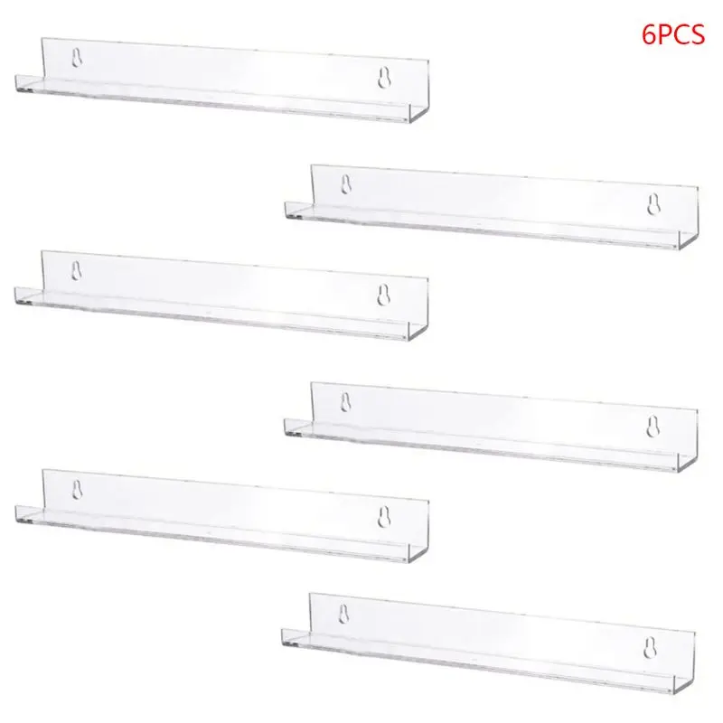 

6pcs Clear Acrylic Invisible Floating Bookshelf Storage Rack Wall Ledge Makeup Photo Display Organizer