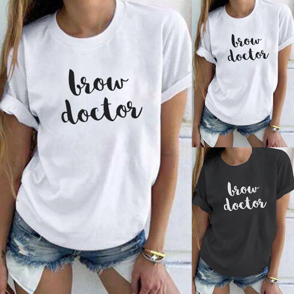 Летняя модная женская Повседневная Блузка с коротким рукавом и буквенным