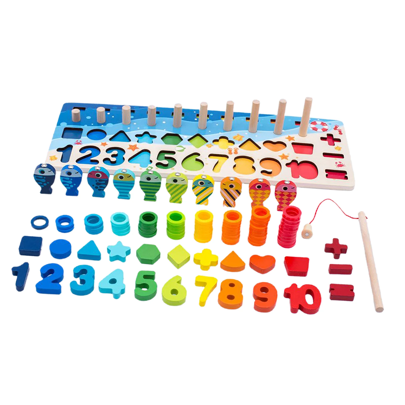 

Wooden Number Puzzle Toy Shape Sorter Count Game Maetic Fishing Game