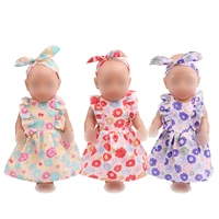 43 cm baby dolls dress newborn summer printed dress headband baby toys skirt fit american 18 inch girls doll f521