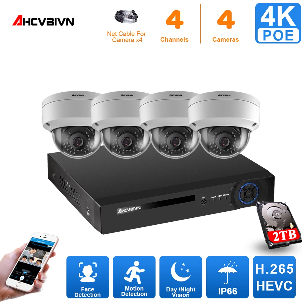 

H.265+ 8MP POE NVR 4K AI Explosion-proof Dome CCTV Security Camera System Face Detection Video Surveillance Camera Kits P2P
