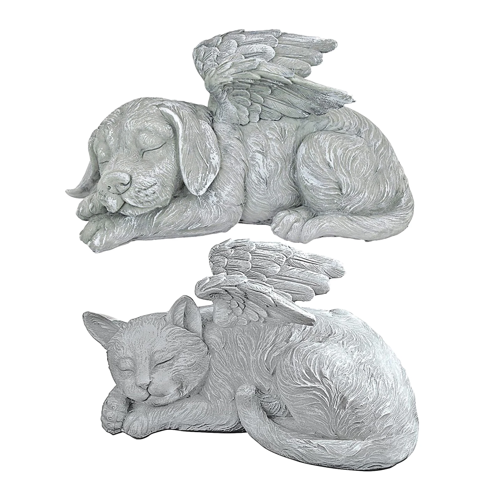 

Pet Memorial Statue Dog Cat with Wing Figurine Home Outdoor Garden Ornament